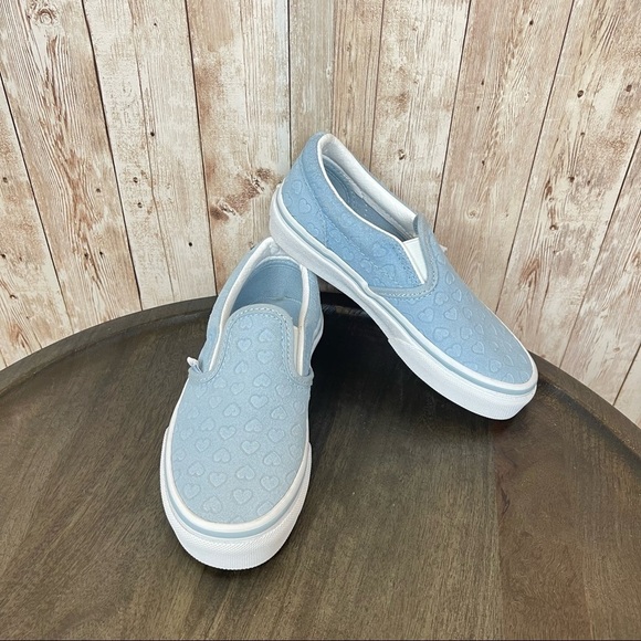 Vans Classic Slip-On Hearts “Blue Fog/True White” Shoe Size 12.5 Kids - Picture 1 of 10